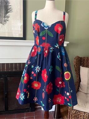ModCloth Playful Retro Floral Fit & Flare Sundress | Navy | Size 2X